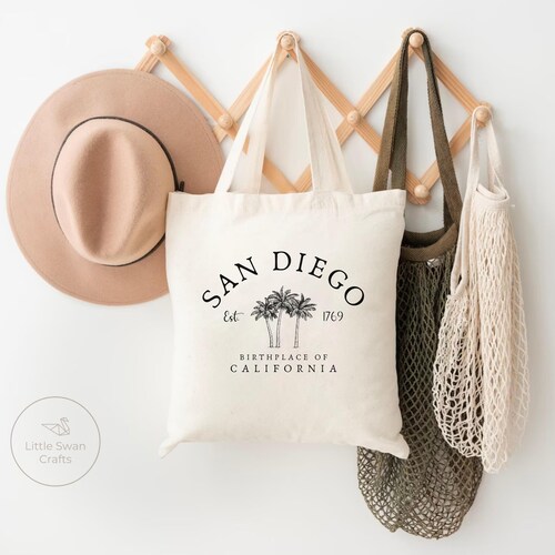 Sac fourre-tout San Diego : palmiers, sac de marché en toile naturelle