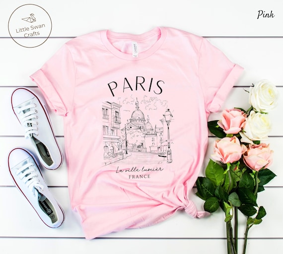 新品未使用！PARIS embroidery tee ❤︎ white×pink Paris Shirt, France Sacre Coeur T-shirt - Unisex - Etsy