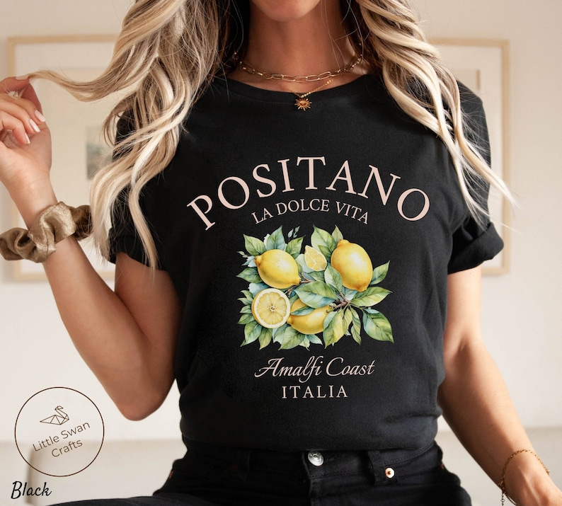 Positano Shirt, Italy Amalfi Coast Lemons T-shirt Black