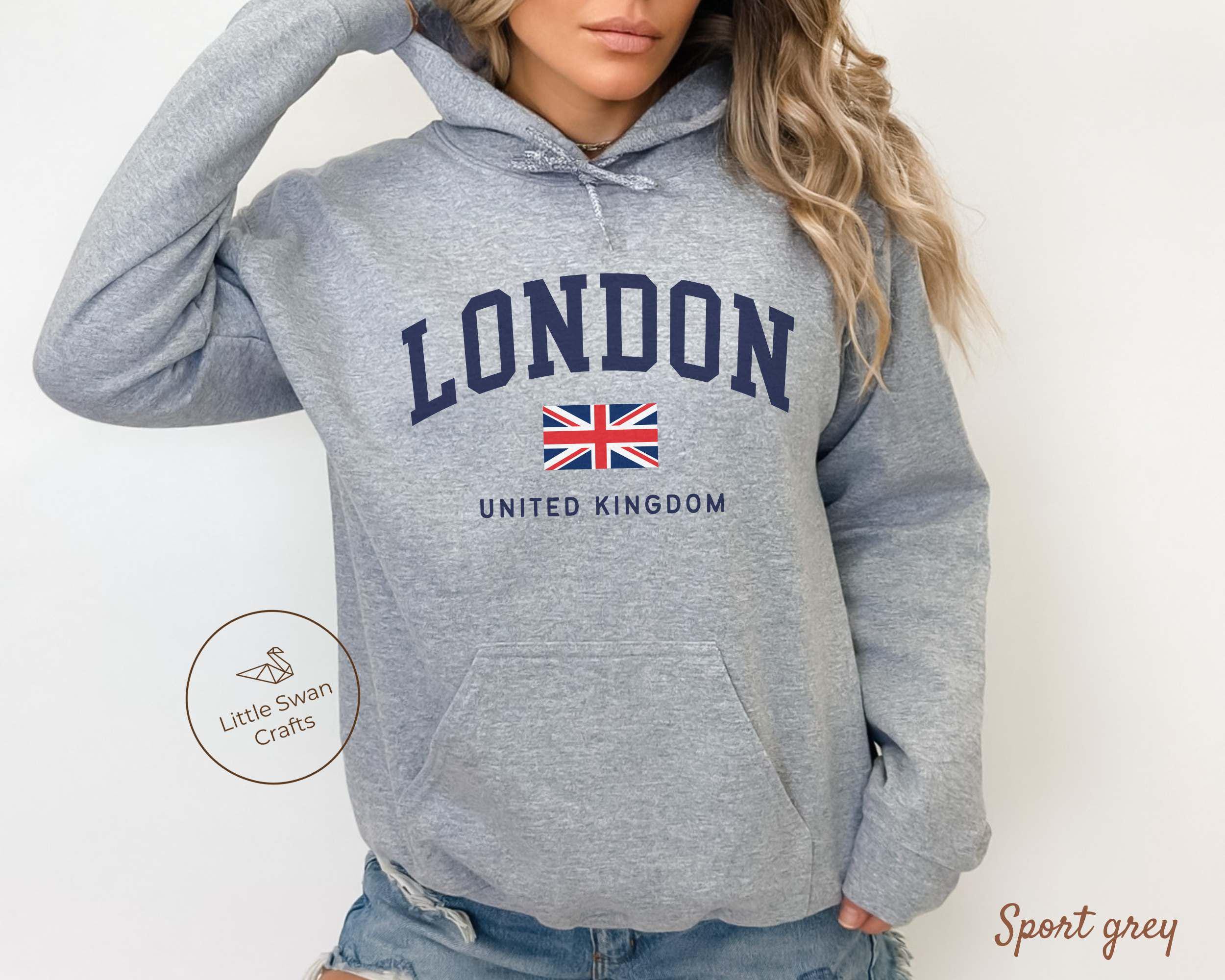 Felpa Con Cappuccio Uomo Itzu – Londra Inghilterra, Cotone, Con Bandiera Union Jack, Tasche Canguro, Taglie S-XXL