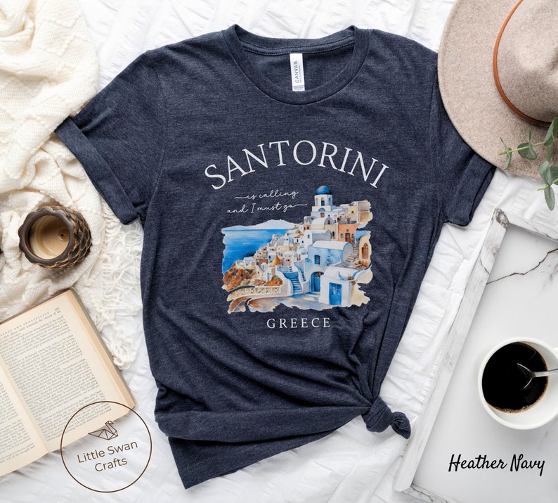 Santorini Shirt, Greek Island, Greece T-shirt, Unisex Heather Navy