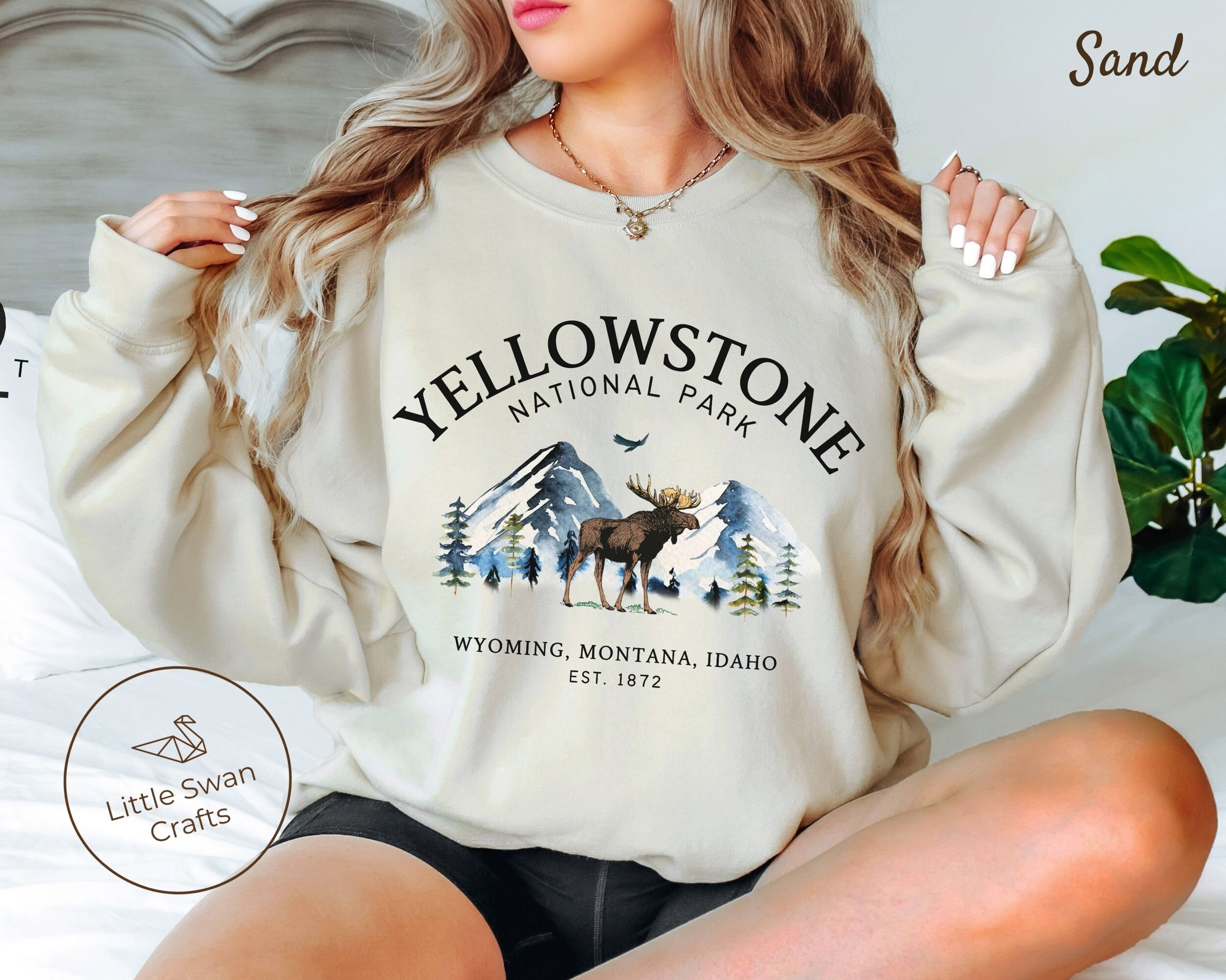 Yellowstone National Park Sweatshirt Moose Crewneck Pullover Unisex Etsy