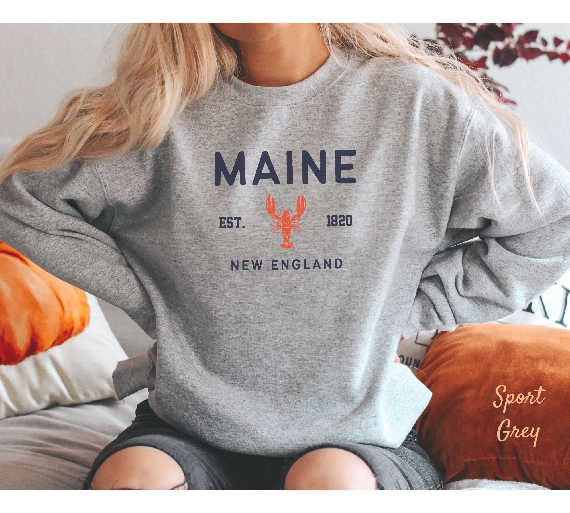 Discover Maine Sweatshirt, New England Lobster Soft and Comfortable Pullover