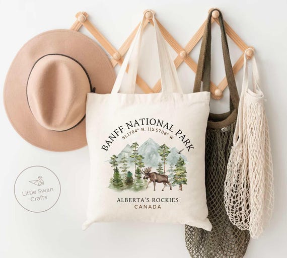 Banff National Park Tote Bag, Canada 100% Cotton Natural Canvas Bag
