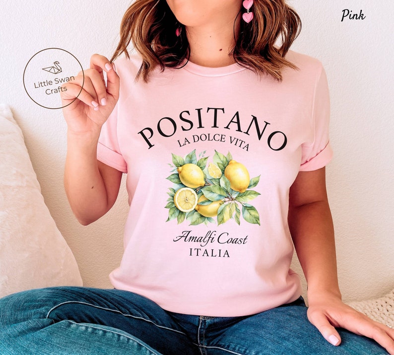 Positano Shirt, Italy Amalfi Coast Lemons T-shirt Pink