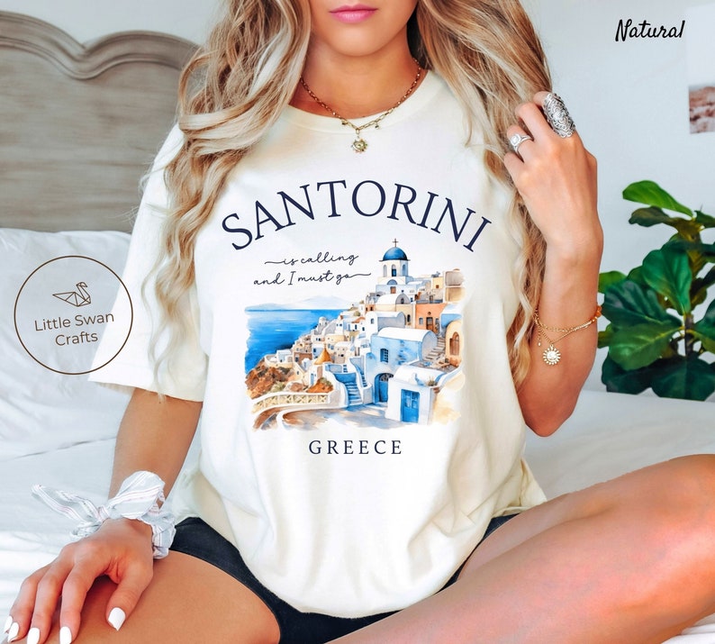 Santorini Shirt, Greek Island, Greece T-shirt, Unisex Natural