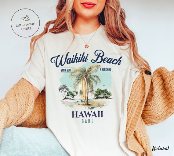 Hawaii T Shirt, Surf Waikiki Beach Colorful Retro Print Tee Hawaii T Shirt, Surf Waikiki Beach Colorful Retro Print Tee