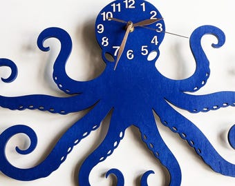 Octopus Wall Clock 12-18-24inch, Octopus Wall Art Decor, Marine Biology Gift