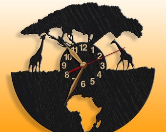 Giraffe Wall Clock, Africa, African Wild Nature, Wooden Non-ticking LARGE 12 or 18 inches