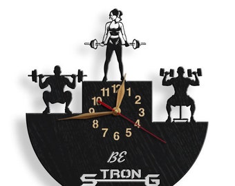 Wall Clock Lady or Man Powerlifter, Weightlifting, Bodybuilding Trainer Gift, Weightlifter Non-ticking LARGE 12-18inch #130