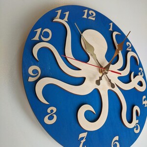 Octopus Wood Wall Clock 11-16 inch, Clock with Numbers, Clock for Kids Sea Theme Room image 3