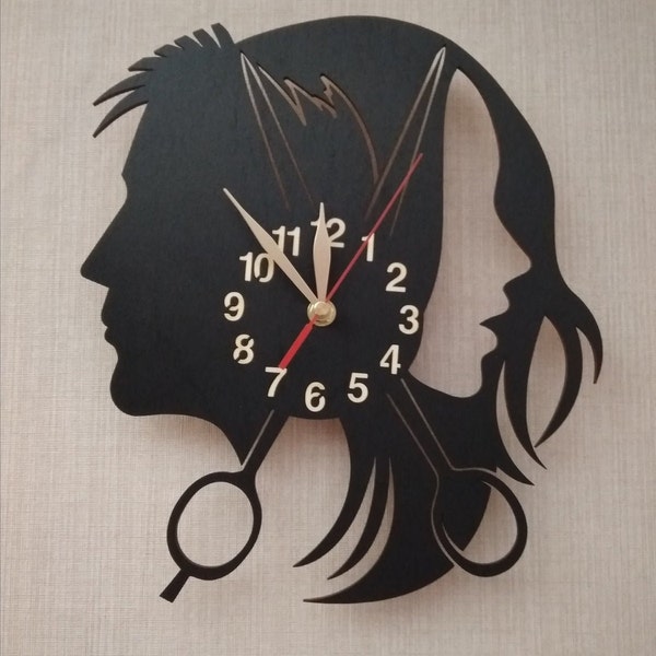 Grande horloge murale coiffeur cadeau coupe-cheveux salon de beauté, salon de coiffure WoHairdressing, salon de coiffure 12 ou 18 pouces, #68