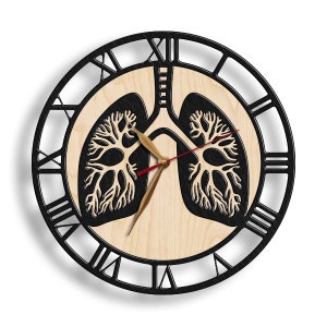 PERSONALIZE Pulmonology Lungs Wood Wall Clock 12-18inch, Respiratory System Clinic Decor image 2