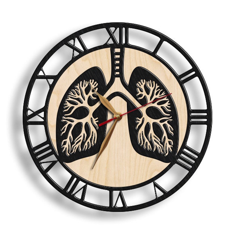 PERSONALIZE Pulmonology Lungs Wood Wall Clock 12-18inch, Respiratory System Clinic Decor image 2