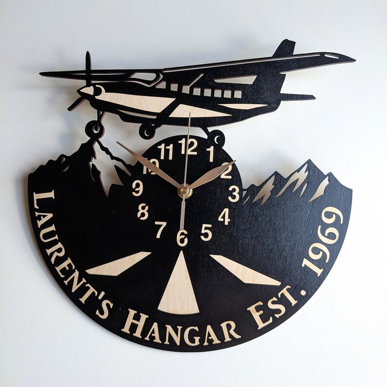 Airplane Wall Clock 12-24 inch Extralarge, Personalized, Non-ticking, Airport Decor Gift, Plane Pilot Wall Art image 6