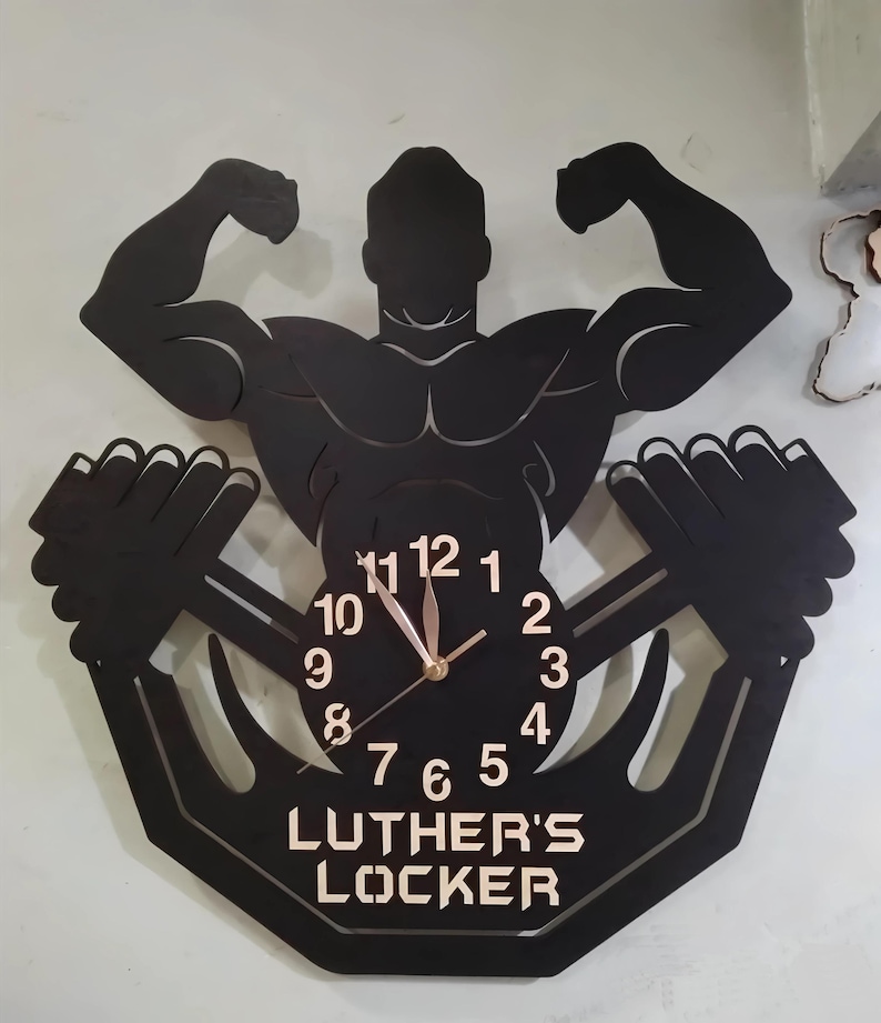 Wall Clock Bodybuilding 12-18inch, Bodybuilder Coach Gift, Powerlifter Home Gym Man Woman image 1