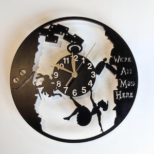 Wall Clock Alice in Wonderland, Wooden Non-ticking LARGE 12 or 18 inches, Rabbit Hole image 1