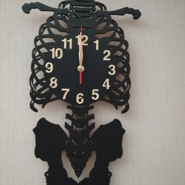 Wall Clock Skeleton, Chiropractor gift, Doctor’s Office Room Wall Decor, Masseur Gift, BIG Wood Bones, Anatomy, Oversized Wall Clock