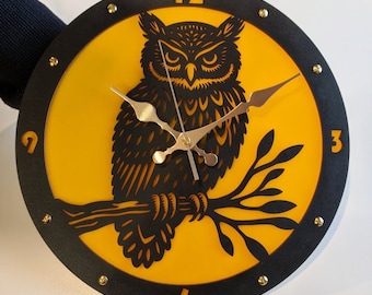 Owl Wall Clock Non-ticking LARGE 11-16inch, Birds Wall Decor