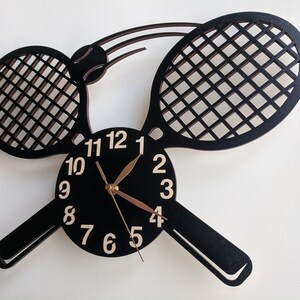 Tennis Rackets Wall Clock, Wood Non-ticking LARGE 12-18inch, Sport Wall Decor, Coach Gift image 4