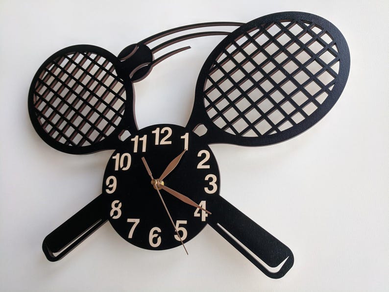 Tennis Rackets Wall Clock, Wood Non-ticking LARGE 12-18inch, Sport Wall Decor, Coach Gift image 4