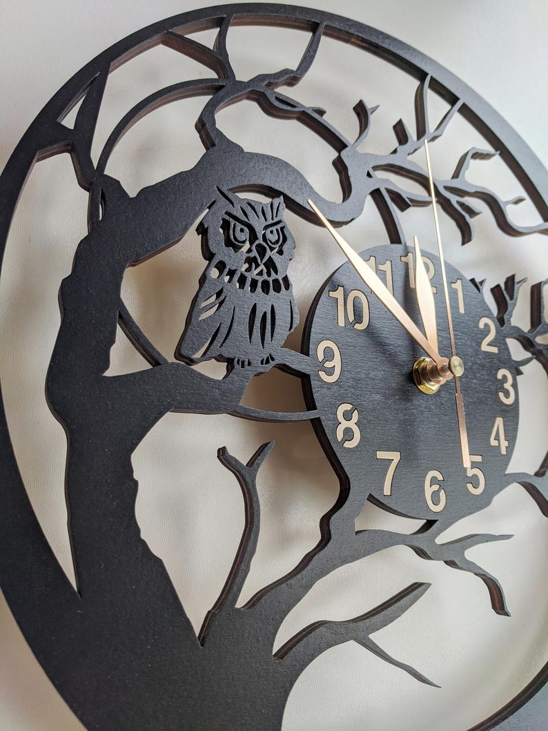 Wall Clock Owl, Non-ticking LARGE 12-18inch, Birds, Animals, Wall Art Decor, Gift image 6