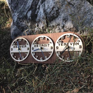 Multiple World Clock, Time Zone Clock, Family Timezone Clock, Personalized Sign, Office Clock, Height 5 inches (12.5cm)
