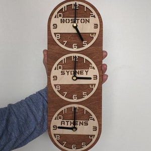 Vertical Time Zone Wall Clock, Multiple World Clock, City-State-Country Sign, Office Clock, Family Timezone Personalozed Clock