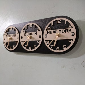 Time Zone Wall Clock, City/State/Country Sign, World Clock, Office Clock, Family Time Zone Clock, Wooden clock