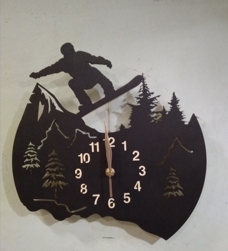 Wall Clock Snowboarding, Winter Sport Freestyle, Wooden Non-ticking 12 or 18 inches, Snowboarder Gift image 5