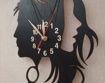 Handmade Wall Clock 12 or 18 inches, Hairdresser gift Haircutter Beauty Salon, Hairdressing Parlor Salon