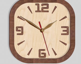 Square Wooden Wall Clock, Retro Stile Clock, Mid Century Modern Home Decor, Housewarming Gift