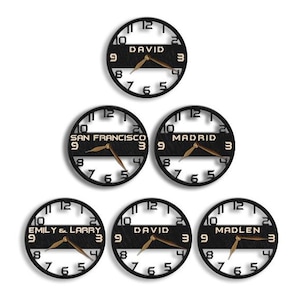 Round Time Zone Clock, City/State/Country Timezone Name 8 - 12 inch, World Time Office Clock, Worldwide Family Gift