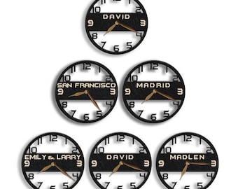 Reloj redondo de zona horaria, nombre de ciudad/estado/país, de