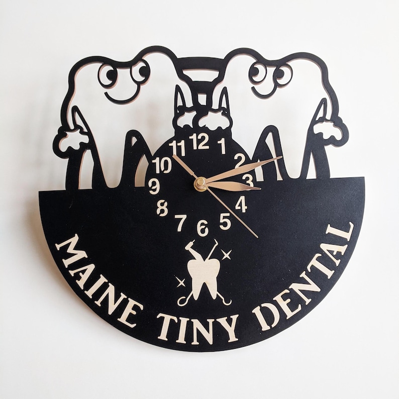 Wall Clock Dental Care 12-18inch, Medical BIG Wood LARGE Dental Office Decor, Dentist gift image 1