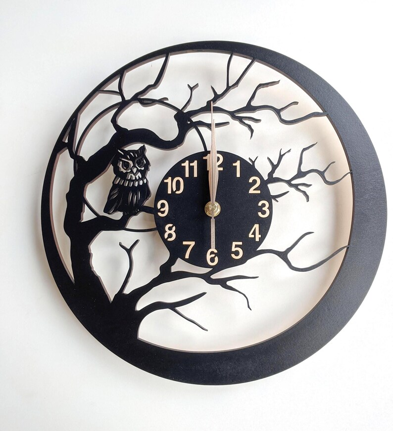 Wall Clock Owl, Non-ticking LARGE 12-18inch, Birds, Animals, Wall Art Decor, Gift image 3