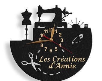Sewing Salon Big Wall Clock, Tailor Gift, Tailoring, Wooden Non-ticking Wall Art Decor 12 or 18 inches
