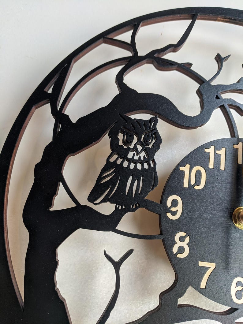 Wall Clock Owl, Non-ticking LARGE 12-18inch, Birds, Animals, Wall Art Decor, Gift image 4