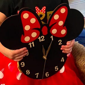 Minnie Mouse Wall Clock, Girls Room Wall Decor, Wooden Non-ticking 13-18inch Clock, Home decor, Gift Idea image 3