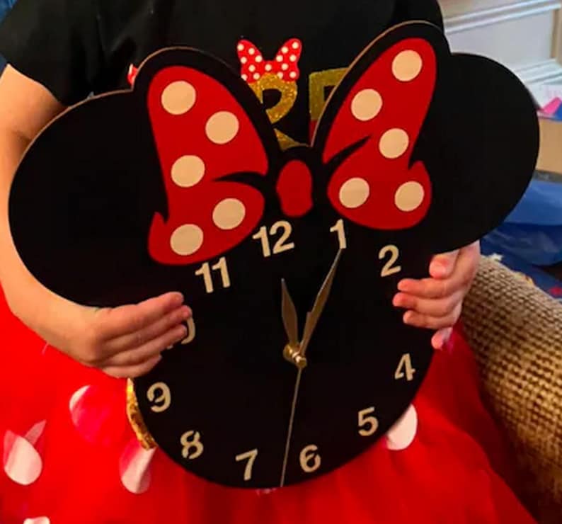 Minnie Mouse Wall Clock, Girls Room Wall Decor, Wooden Non-ticking 13-18inch Clock, Home decor, Gift Idea image 3