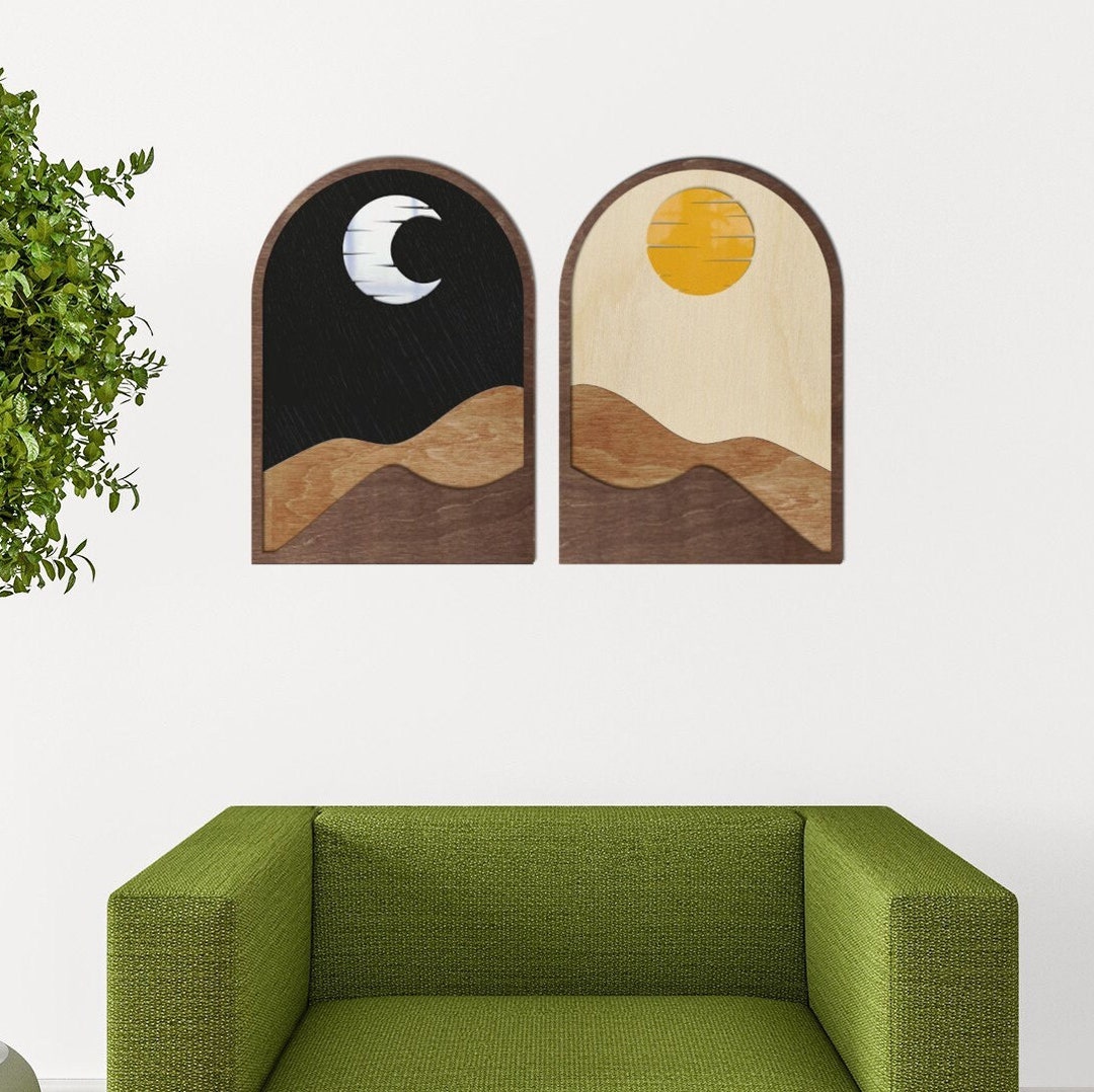Day and Night Boho Wood Wall Art Sun Moon Wall Decor Boho - Etsy