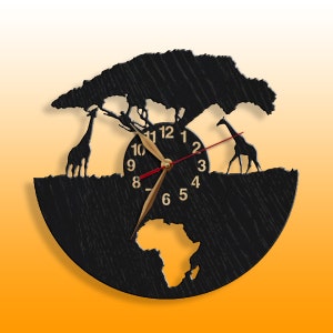 Giraffe Clock, Africa, African Wild Nature, Wall Art Decor, Wooden Non-ticking LARGE 12 or 18 inches, #57