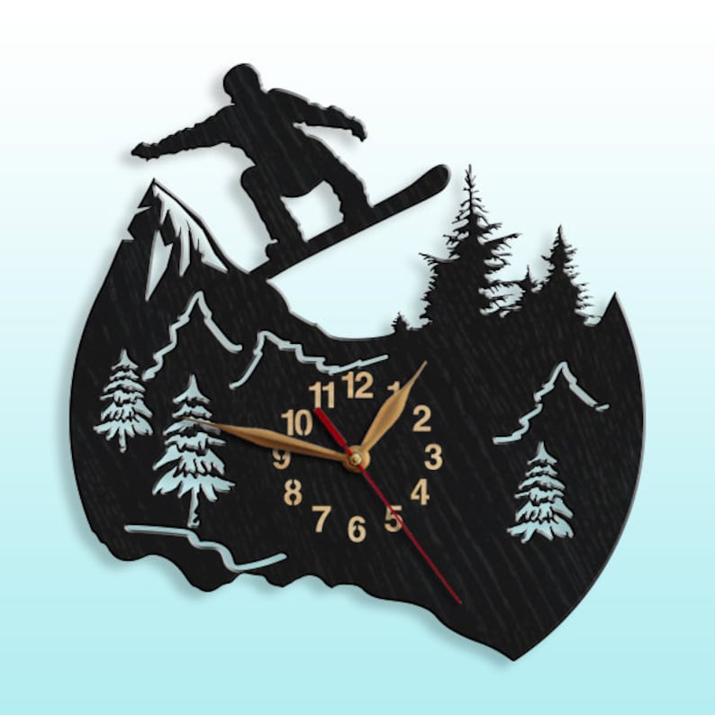 Wall Clock Snowboarding, Winter Sport Freestyle, Wooden Non-ticking 12 or 18 inches, Snowboarder Gift 12", NO Personalize