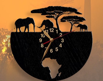 Wall Clock 18 inch African Elephants Safari Non-ticking, Travel Traveling Africa Wild Nature Wall Art Decor, Animals, 12 or 18 inches, #34