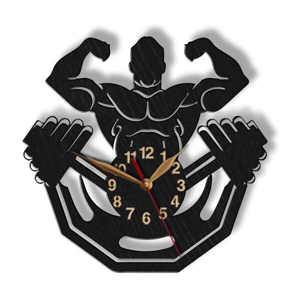 Gym Vinyl Record Clock - Workout Themed Gift Set Idea for Bodybuilder or Powerlifter Men - Bodybuilding Lover Home Gym Room Wall Decor and Equipment
