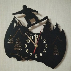 Wall Clock Snowboarding, Winter Sport Freestyle, Wooden Non-ticking 12 or 18 inches, Snowboarder Gift image 2
