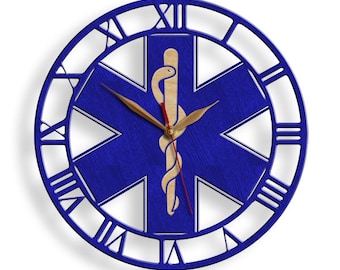 Wall Clock Emergency Medicine, Star of life, Ambulances Paramedics Symbol Wood LARGE 12-18inch