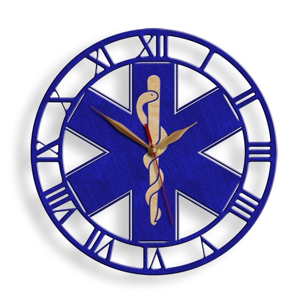 Wall Clock Emergency Medicine, Star of life, Ambulances Paramedics Symbol Logo Medical Service Emblem doctor, Wood LARGE 12-18inch #180