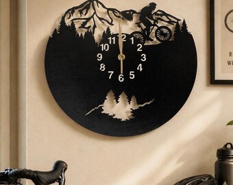 Mountain Biker Gifts, Wall Clock 12 or 18 inch, Non-ticking Wooden LARGE Decor