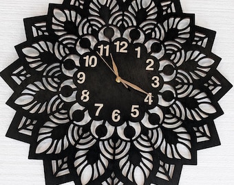 Large Wall Clock Indian Mandala Ornament, Wall Art Decor, Non-ticking , Wooden Gift, 12, 18, 24 inches